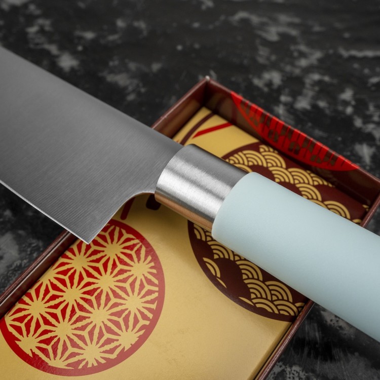Satake Macaron Blue Japoński Ostry Nóż Kuchenny Santoku Do Warzyw 17cm