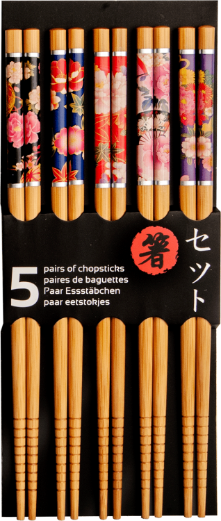 Jasne Drewniane Pałeczki z Kolorowym Motywem Kwiatów Do Sushi 5 Par 22,5cm EMRO AZIATICA
