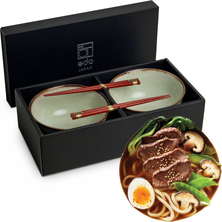 Zestaw Zielonych Misek 17cm Do Makaronu Zupy Udon z Pałeczkami WASABI EDO JAPAN