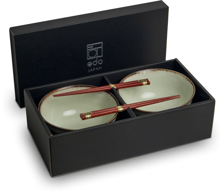 Zestaw Zielonych Misek 17cm Do Makaronu Zupy Udon z Pałeczkami WASABI EDO JAPAN