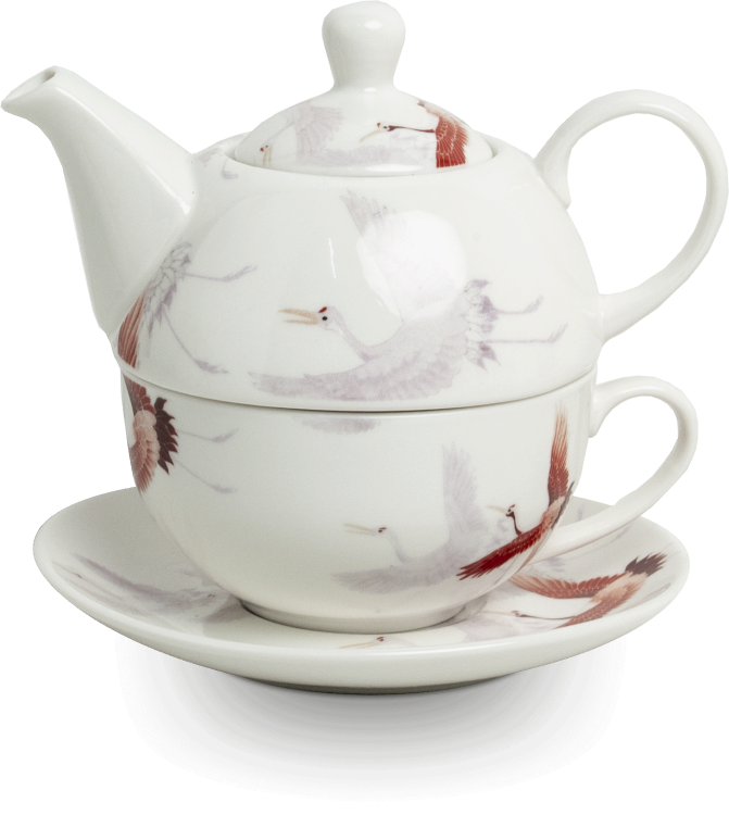 Japoński Biały Zestaw Do Herbaty Dla Jednej Osoby TEA FOR ONE Motyw Żuraw 400ml ROYAL TEA