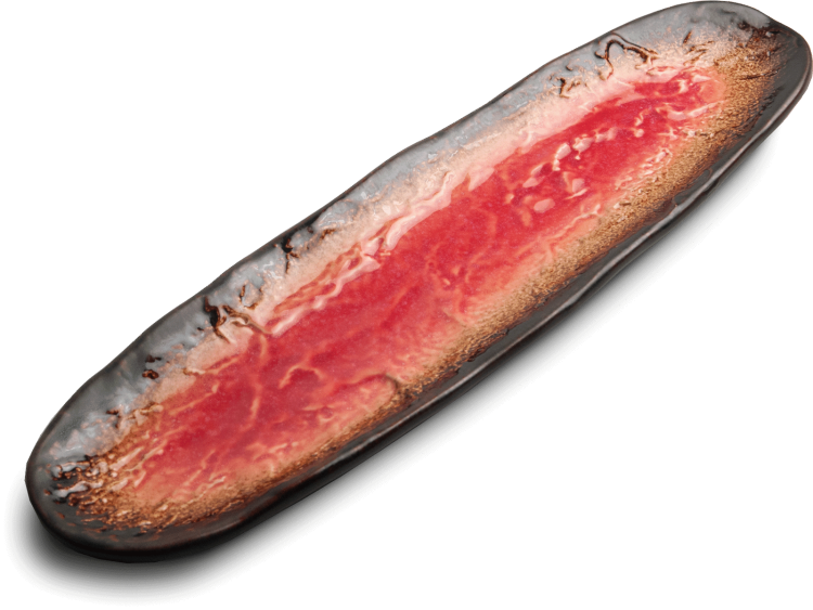 Ceramiczny Talerz Do Serwowania Sushi Yaketa Brązowo Czerwony Zaokrąglony 41cm x 11,5cm EMRO AZIATICA