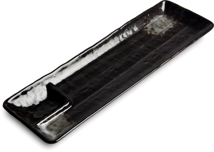 Ceramiczny Czarno Szary Talerz Do Serwowania Sushi z Miejscem Na Sos 33,5cm x 10,5cm x 2,5cm EDO JAPAN