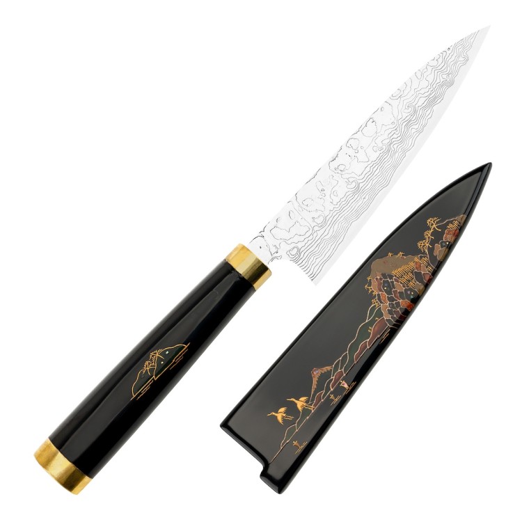 Takeshi Saji Art Fuji On Lake Ręcznie Kuty R-2 Japoński Nóż Kuchenny Uniwersalny 13cm + Saya