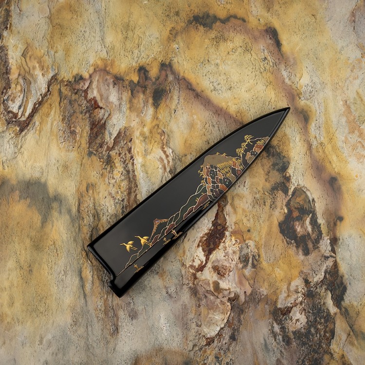 Takeshi Saji Art Fuji On Lake Ręcznie Kuty R-2 Japoński Nóż Kuchenny Uniwersalny 13cm + Saya
