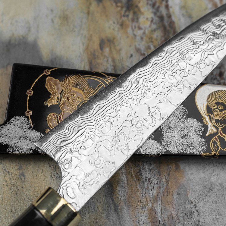 Takeshi Saji Art Fujin Raijin Ręcznie Kuty R-2 Japoński Nóż Kuchenny Uniwersalny 13cm + Saya