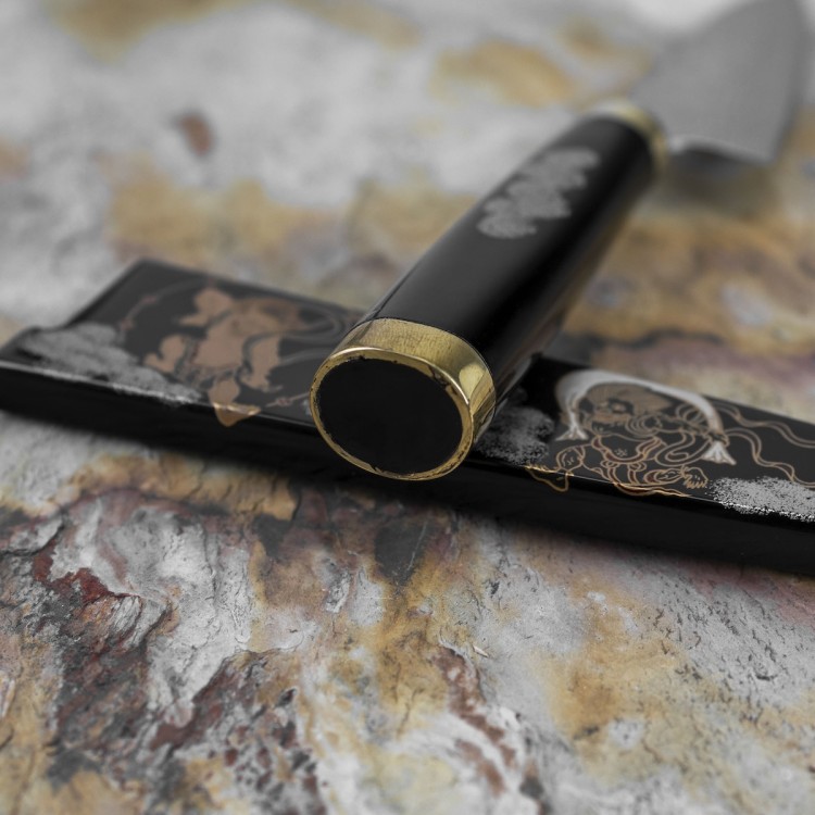 Takeshi Saji Art Fujin Raijin Ręcznie Kuty R-2 Japoński Nóż Kuchenny Uniwersalny 13cm + Saya