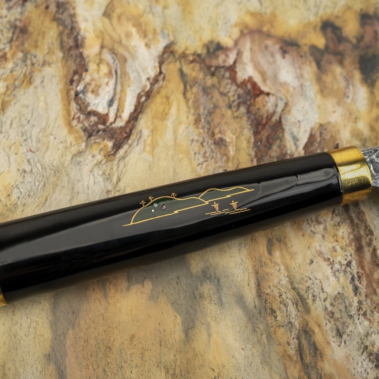 Takeshi Saji Art Fuji On Lake Ręcznie Kuty R-2 Japoński Nóż Kuchenny Santoku 18cm + Saya