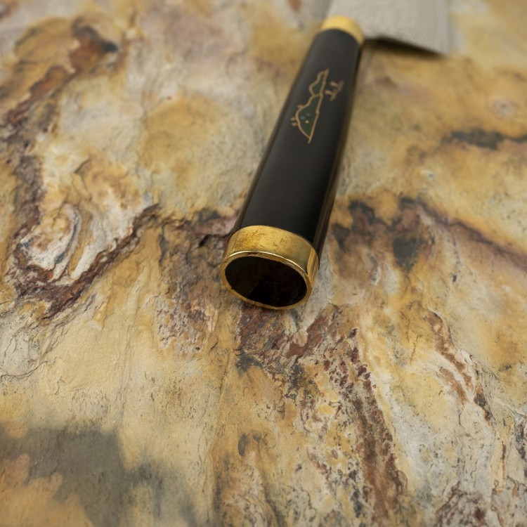 Takeshi Saji Art Fuji On Lake Ręcznie Kuty R-2 Japoński Nóż Kuchenny Santoku 18cm + Saya