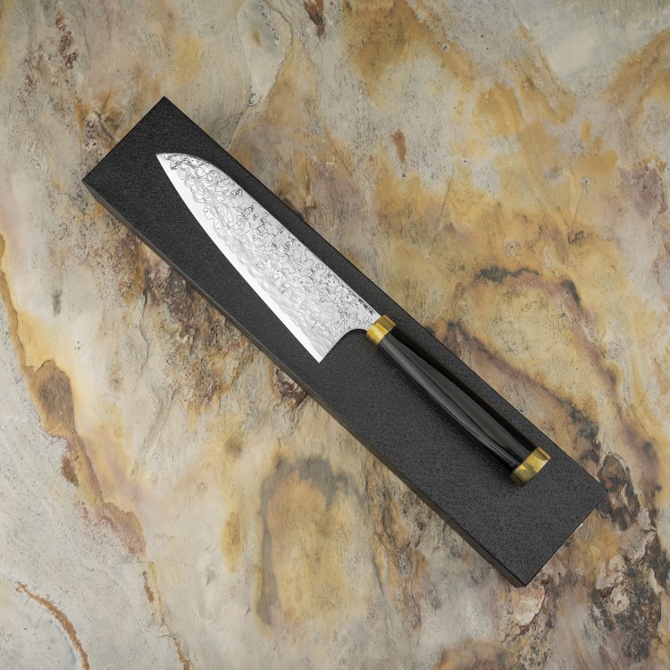 Takeshi Saji Art Fuji On Lake Ręcznie Kuty R-2 Japoński Nóż Kuchenny Santoku 18cm + Saya