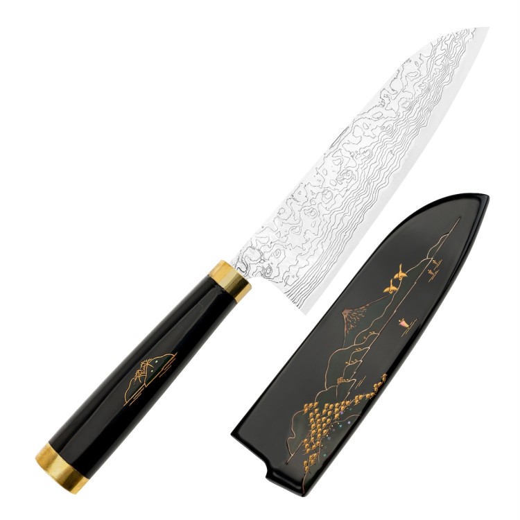 Takeshi Saji Art Fuji Unique Ręcznie Kuty R-2 Japoński Nóż Kuchenny Santoku 18cm + Saya