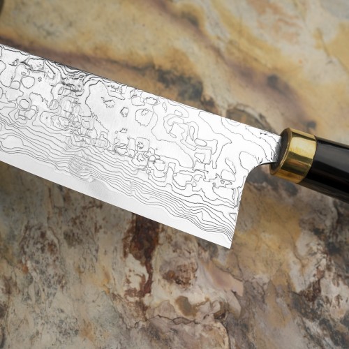 Takeshi Saji Art Tori Fuji On Lake Ręcznie Kuty R-2 Japoński Nóż Kuchenny Santoku 18cm + Saya