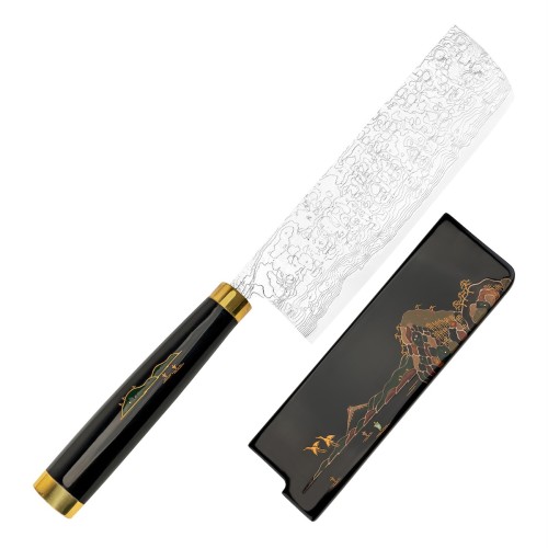Takeshi Saji Art Fuji On Lake Ręcznie Kuty R-2 Japoński Nóż Kuchenny Nakiri 17cm + Saya
