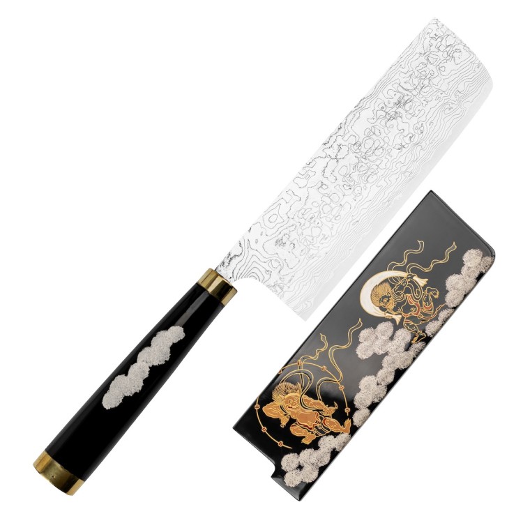 Takeshi Saji Art Fujin Raijin Ręcznie Kuty R-2 Japoński Nóż Kuchenny Nakiri 17cm + Saya
