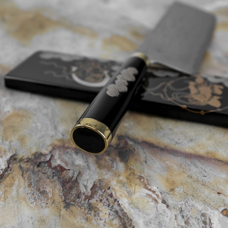 Takeshi Saji Art Fujin Raijin Ręcznie Kuty R-2 Japoński Nóż Kuchenny Nakiri 17cm + Saya