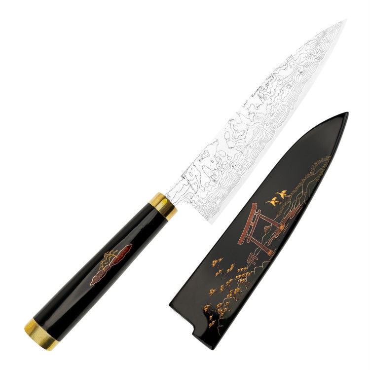 Takeshi Saji Art Fuji On Lake Ręcznie Kuty R-2 Japoński Nóż Kuchenny Szefa Kuchni 21cm + Saya