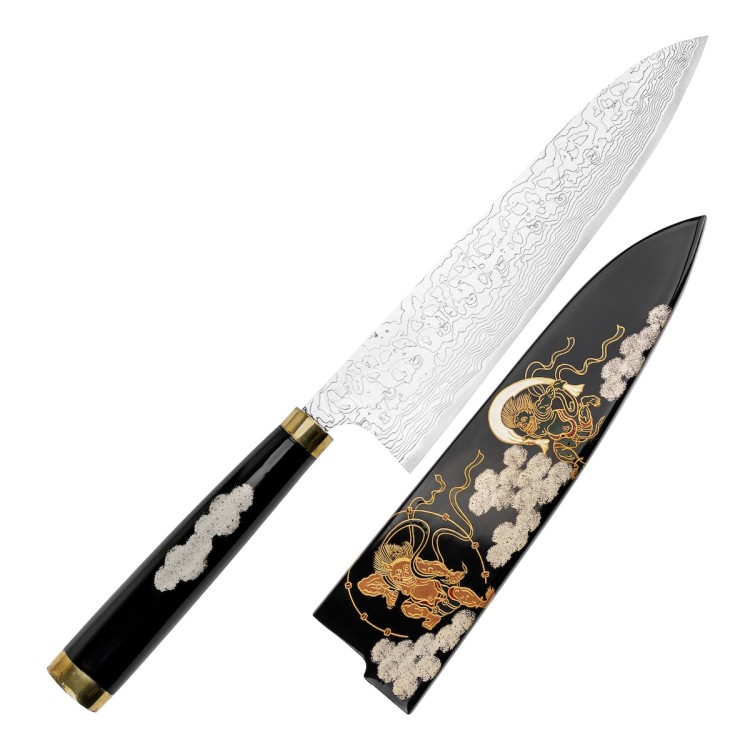 Takeshi Saji Art Fujin Raijin Ręcznie Kuty R-2 Japoński Nóż Kuchenny Szefa Kuchni 21cm + Saya