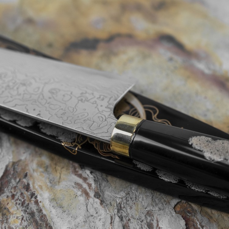 Takeshi Saji Art Fujin Raijin Ręcznie Kuty R-2 Japoński Nóż Kuchenny Szefa Kuchni 21cm + Saya