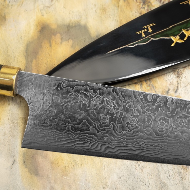 Takeshi Saji Art Fuji Unique Ręcznie Kuty R-2 Japoński Nóż Kuchenny Szefa Kuchni 21cm + Saya