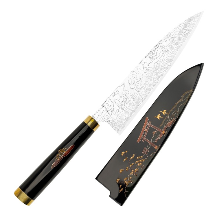 Takeshi Saji Art Tori Fuji On Lake Ręcznie Kuty R-2 Japoński Nóż Kuchenny Szefa Kuchni 21cm + Saya