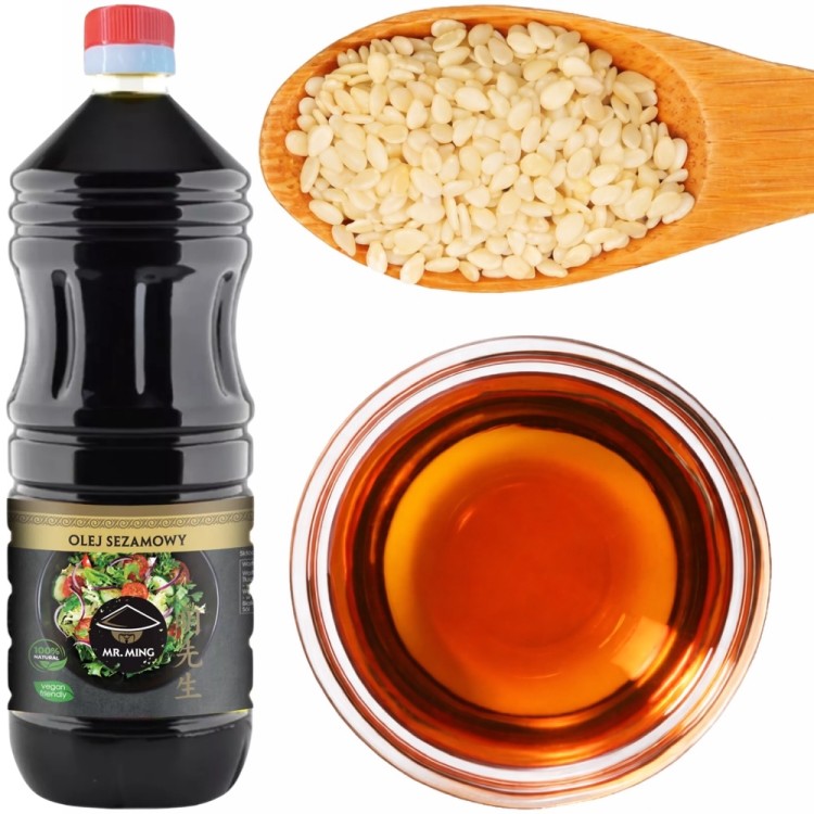 Chiński Olej Sezamowy z Prażonych Ziaren Sezamu Sesame Oil 1000ml 1L MR. MING