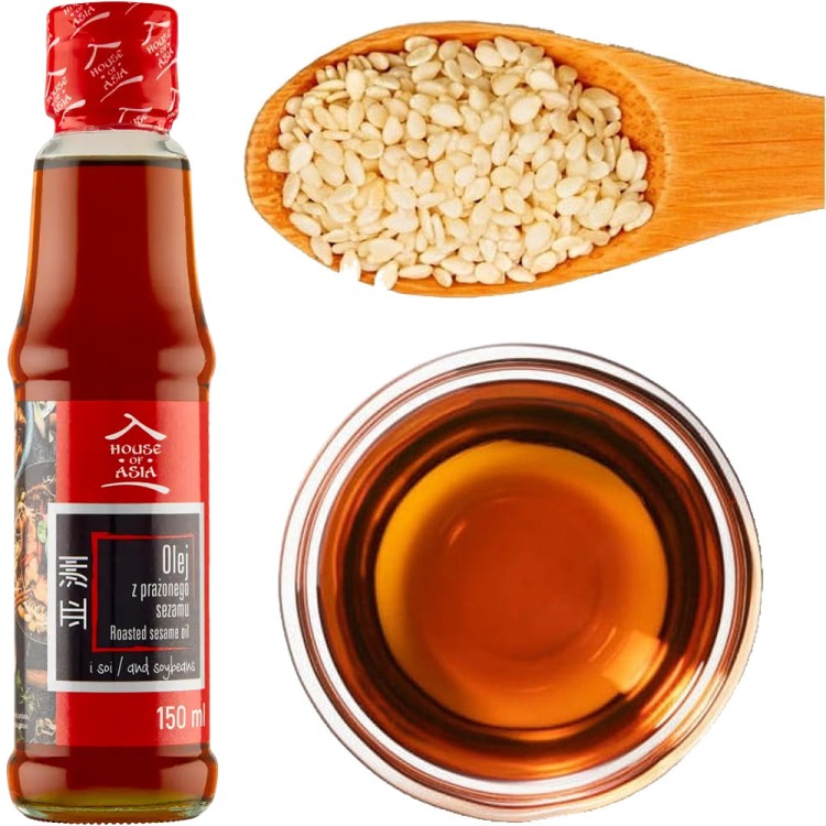 Intensywny Olej Sezamowy z Prażonego Sezamu Do Potraw Zup i Sałatek 150ml HOUSE OF ASIA