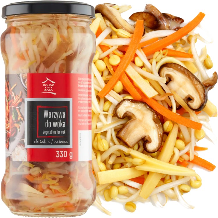 Chińska Mieszanka Warzyw Do Woka Kiełki Marchewka Bambus Grzyby 330g HOUSE OF ASIA