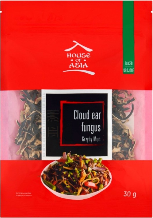 Chińskie Suszone Grzyby MUN Cloud Ear Fungs Nitki Cięte Krojone 30g HOUSE OF ASIA