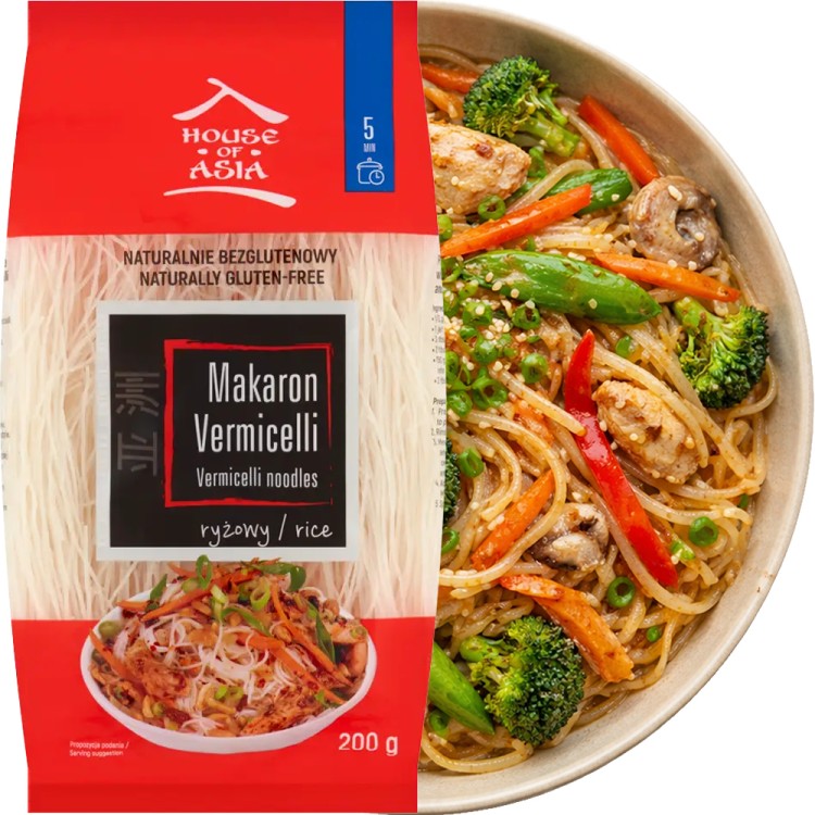 Makaron Ryżowy Nitki Vermicelli Naturalnie Bezglutenowy Gotowy w 5 Minut 200g HOUSE OF ASIA
