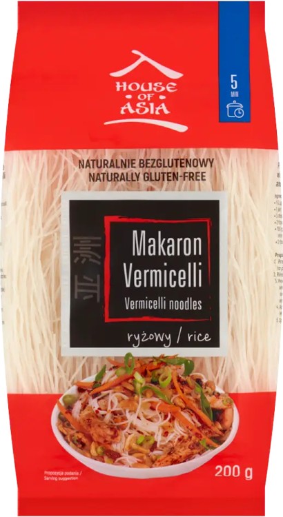 Makaron Ryżowy Nitki Vermicelli Naturalnie Bezglutenowy Gotowy w 5 Minut 200g HOUSE OF ASIA
