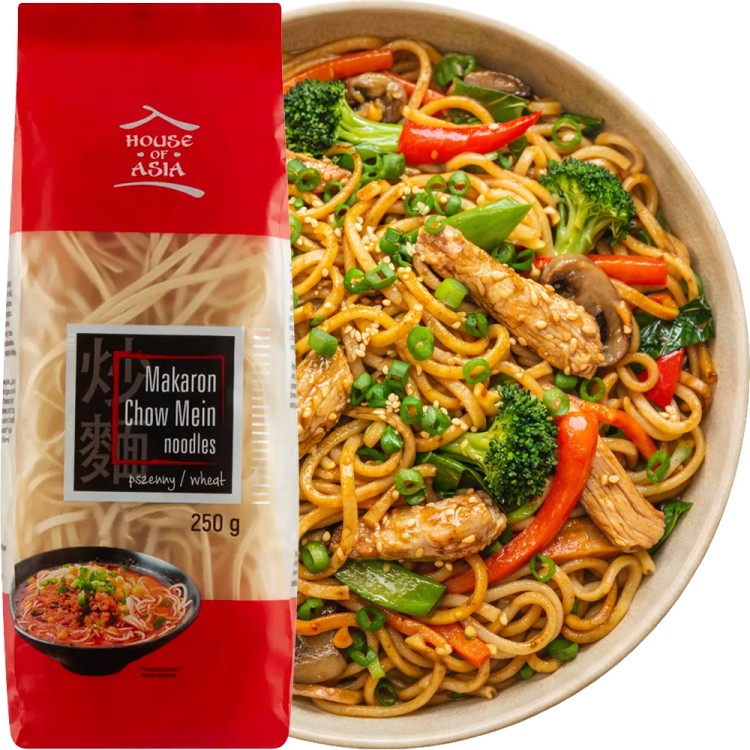 Chiński Makaron Pszenny CHOW MEIN Noodles Do Smażeniu w Woku 250g HOUSE OF ASIA