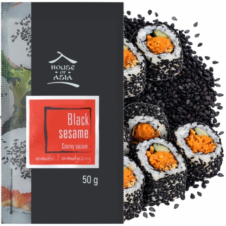 Sezam Czarny Posypka Do Sushi i Sałatek Naturalne Ziarno 50g HOUSE OF ASIA