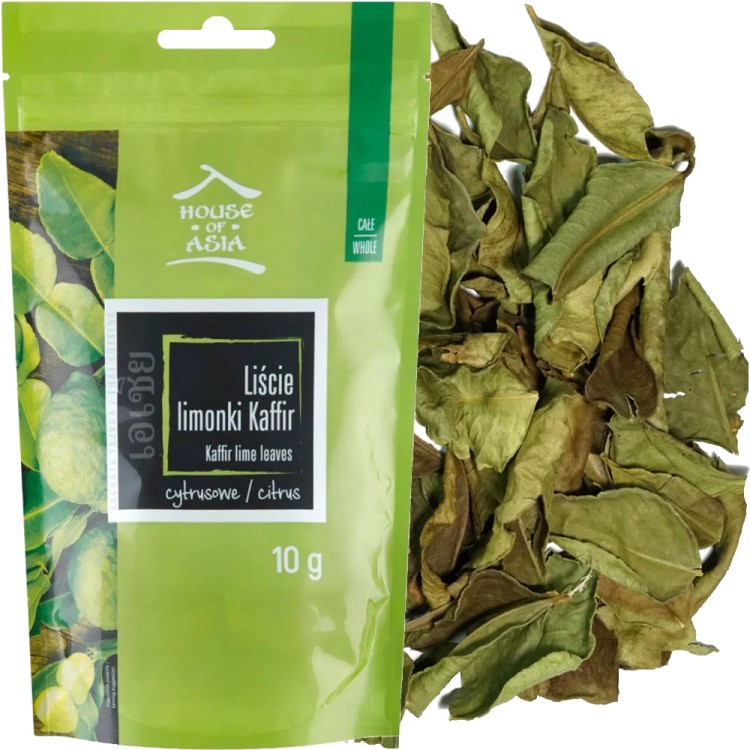 Suszone Liście Limonki Limonka Kaffir Całe Cytrynowy Smak 10g HOUSE OF ASIA