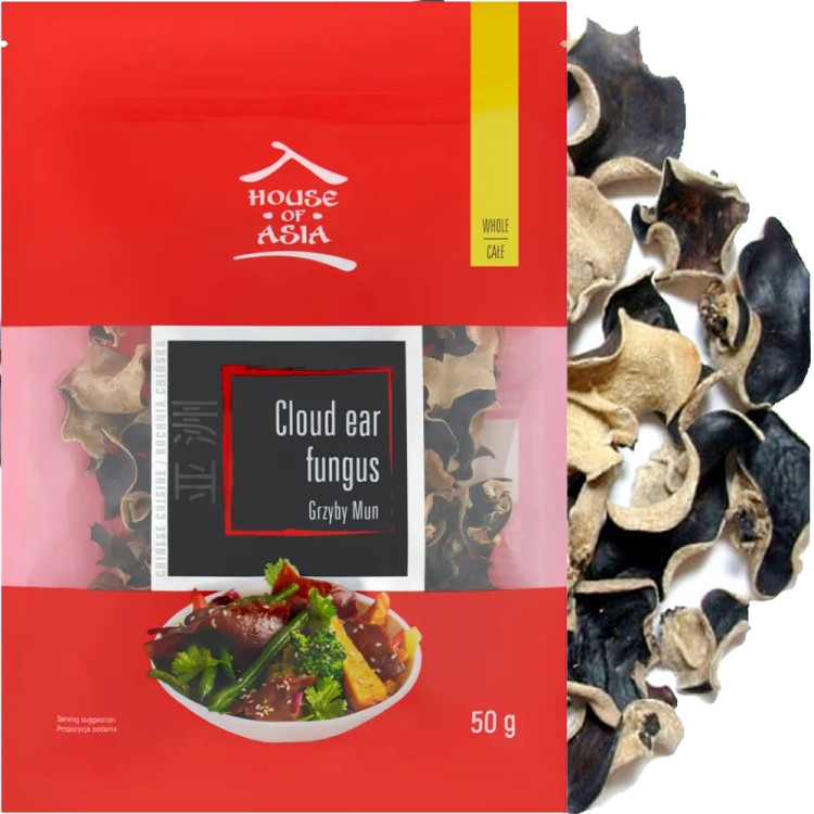Chińskie Suszone Grzyby MUN Cloud Ear Fungs Duże Całe 50g HOUSE OF ASIA