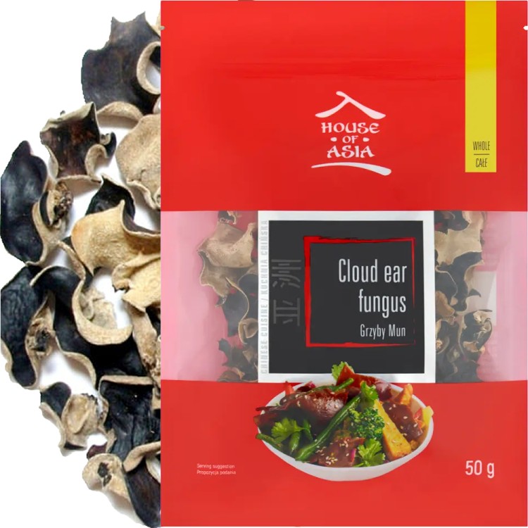 Chińskie Suszone Grzyby MUN Cloud Ear Fungs Duże Całe 50g HOUSE OF ASIA