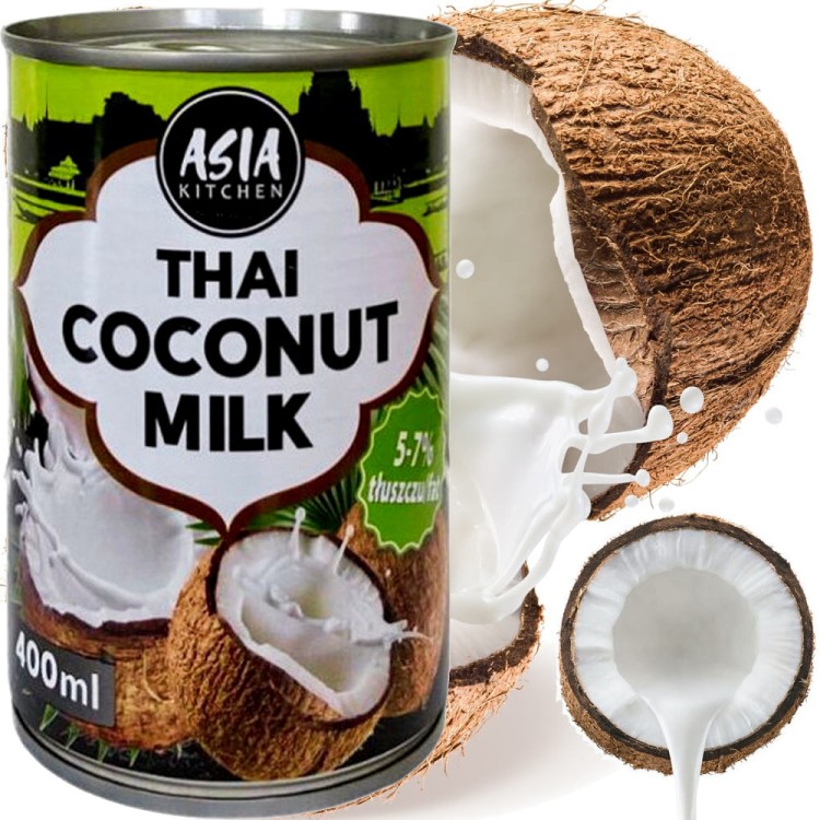 Naturalne Tajskie Mleko Mleczko Kokosowe 5-7% Tłuszczu 400ml ASIA KITCHEN