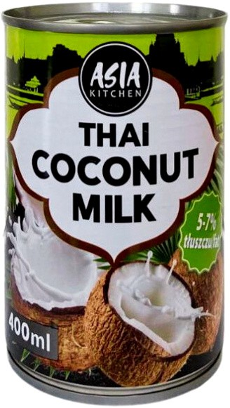 Naturalne Tajskie Mleko Mleczko Kokosowe 5-7% Tłuszczu 400ml ASIA KITCHEN