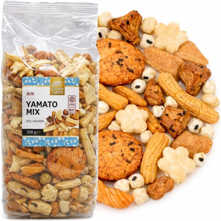 Azjatyckie Krakersy Ryżowe Przekąska YAMATO Mieszanka MIX Smaków 300g GOLDEN TURTLE BRAND
