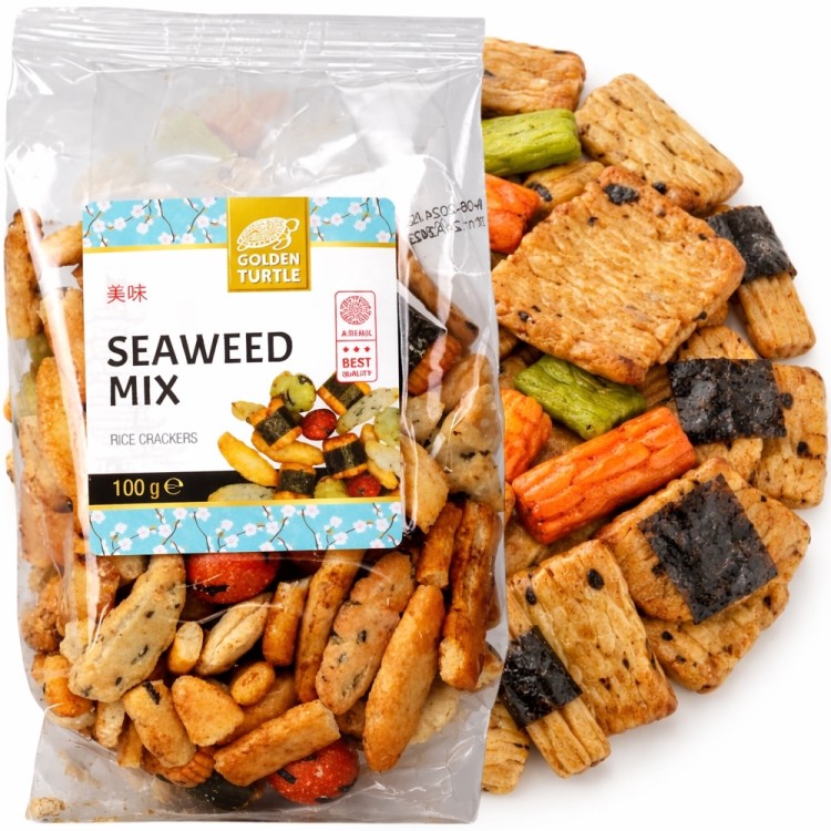 Krakersy Ryżowe Azjatycka Mieszanka Seaweed Mix 100g GOLDEN TURTLE BRAND