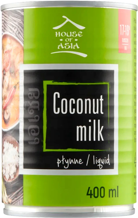 Naturalne Mleko Mleczko Kokosowe 17-19% Tłuszczu 400ml HOUSE OF ASIA