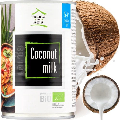 Naturalne BIO Mleko Mleczko Kokosowe 5-7% Tłuszczu 400ml HOUSE OF ASIA