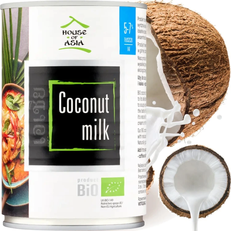 Naturalne BIO Mleko Mleczko Kokosowe 5-7% Tłuszczu 400ml HOUSE OF ASIA