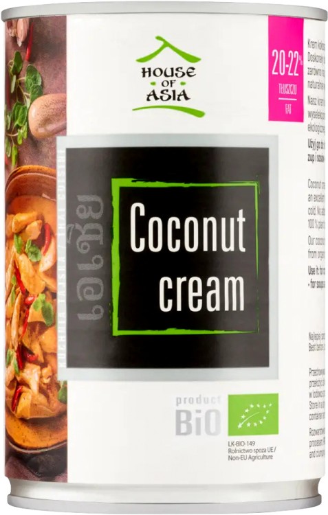 Naturalny BIO Krem Kokosowy Mleko Kokosowe PREMIUM 20-22% Tłuszczu 400ml HOUSE OF ASIA