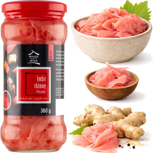 Chrupiący Młody Imbir Do Sushi Różowy Oczyszcza Kubki Smakowe 360g HOUSE OF ASIA
