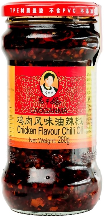 Chrupiące Chili o Smaku Kurczaka z Tofu w Oleju Hot Chicken 280g LAO GAN MA