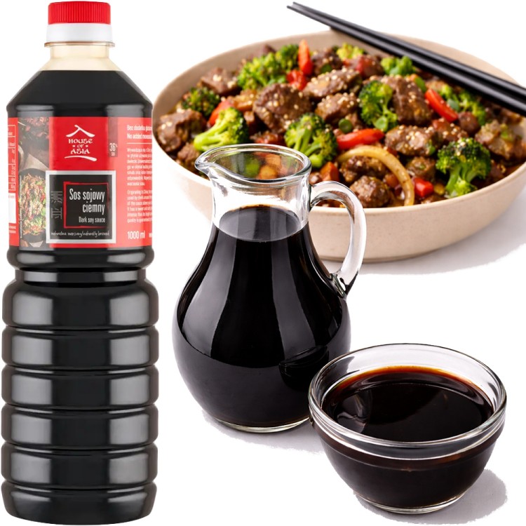 Ciemny Sos Sojowy Naturalnie Ważony Bez Glutaminianu Sodu 1 Litr 1000ml HOUSE OF ASIA