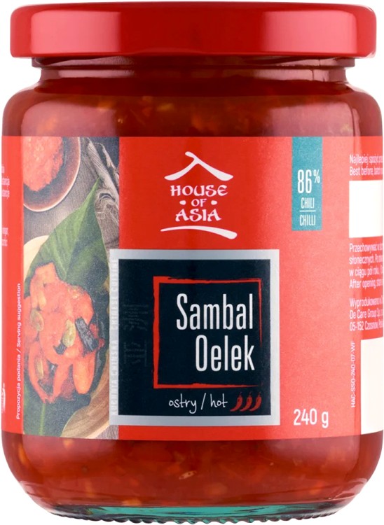 Sos Sambal Oelek Gęsta Pasta Ostry Przecier z Chili w Słoiku 240g HOUSE OF ASIA