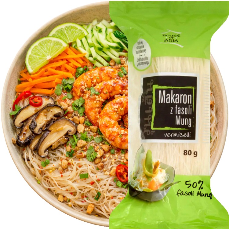 Makaron z Fasoli Mung Vermicelli Nitki Bezglutenowy 80g HOUSE OF ASIA