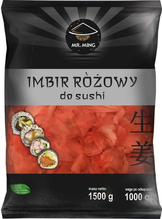 Imbir Marynowany Różowy Do Sushi w Zalewie Oczyszcza Kubki 1,5kg 1500g MR.MING