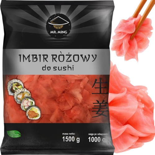 Imbir Marynowany Różowy Do Sushi w Zalewie Oczyszcza Kubki 1,5kg 1500g MR.MING